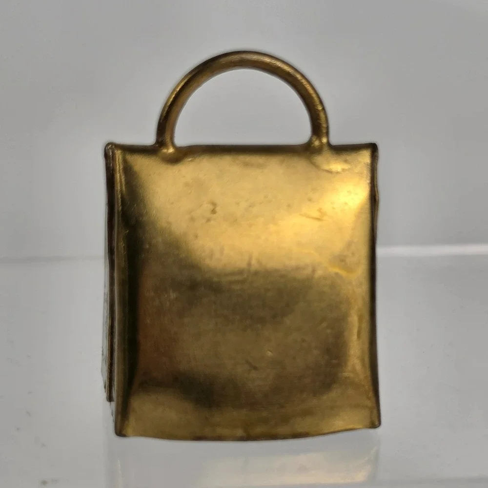 Vintage Switzerland Souvenir Bell Hand Painted Bag Shape Metal